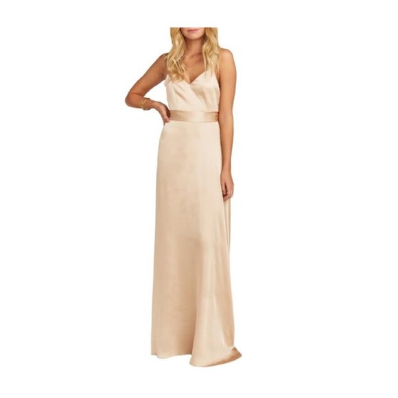 Show Me Your MuMu Dresses & Skirts - Show Me Your Mumu Jenn Champagne Satin Dress Medium Bridesmaid Gold Maxi Full